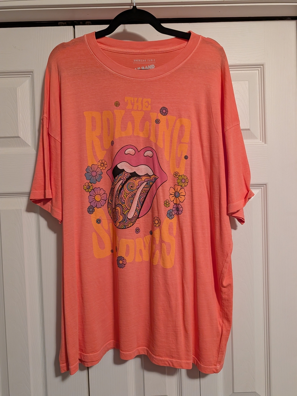 American Eagle Outfitters Coral Pink Rolling Stones Graphic Tee
